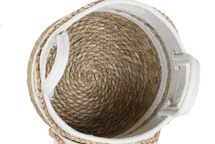 DKD Home Decor Cesta Boho Blanco Natural Seagrass Algodon 30 x 30 x 30 cm Set de 3