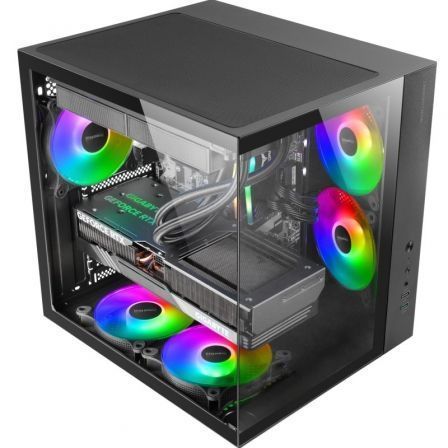 Mars Gaming Caja Gaming Semitorre MCV-ONE ATX Compacta con Doble Cristal Templado, Ventilador FRGB 120mm y Estructura Doble Cámara, Compatible con Refrigeración Líquida