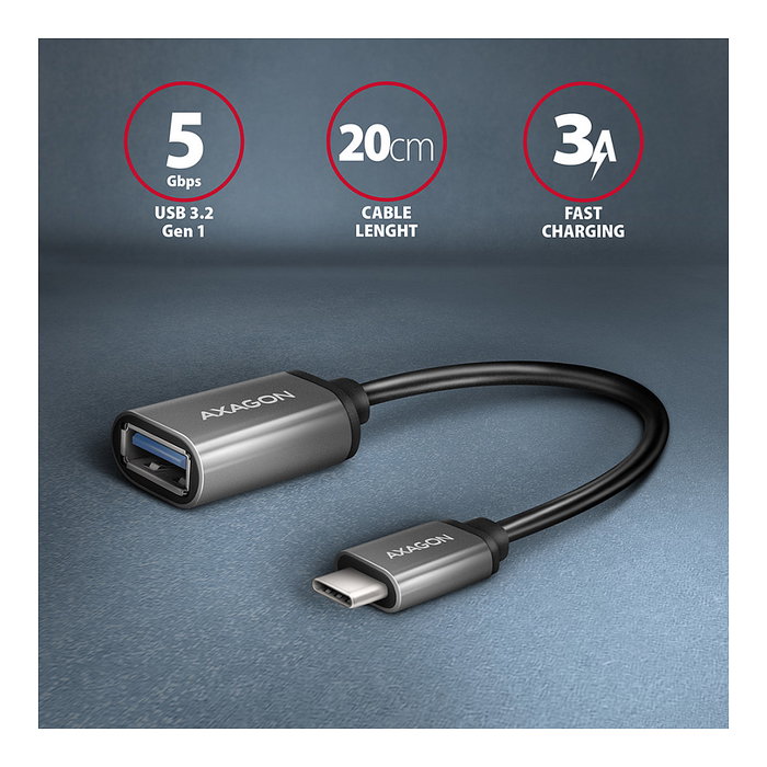 Axagon RUCM-AFAC Adaptador de cable USB-C 3.2 Gen 1 a USB-A, negro - 0,2m