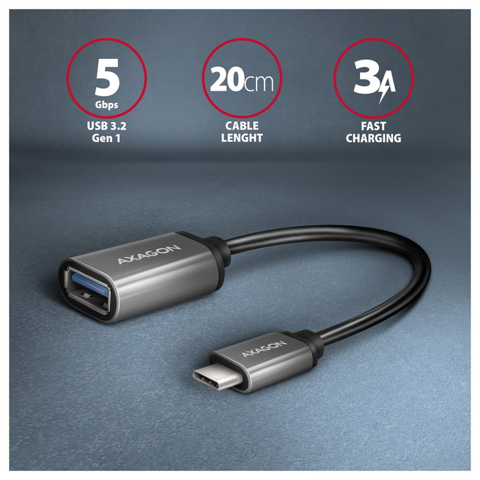 Axagon RUCM-AFAC Adaptador de cable USB-C 3.2 Gen 1 a USB-A, negro - 0,2m