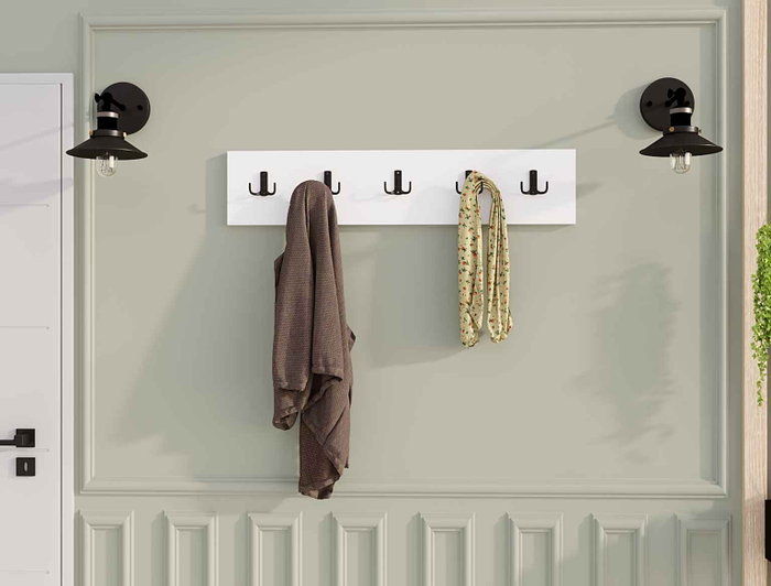 Hanah Home Gancho de Pared Blanco, 80 cm ancho x 17 cm alto x 1.8 cm profundidad, Tablero de Partículas Melamina Hanah Home Gancho de Pared Blanco, 80 cm ancho x 17 cm alto x 1.8 cm profundidad, Tablero de Partículas Melamina