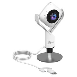 J5CREATE JVCU360-N Cámara Web 360 Grados Full HD 1080p, 2.07 MP, USB, Ángulo de Visión Ajustable, Plug and Play, Color Negro/Blanco