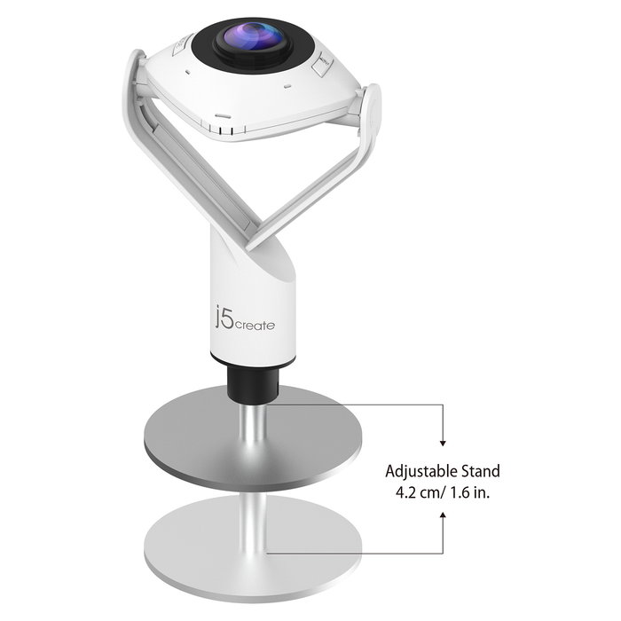 J5CREATE JVCU360-N Cámara Web 360 Grados Full HD 1080p, 2.07 MP, USB, Ángulo de Visión Ajustable, Plug and Play, Color Negro/Blanco