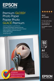 Epson Papel Premium Glossy Photo 255g, 50 Hojas de A4