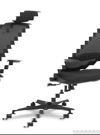 Silla de oficina Mardos con mecanismo Sincro tapizada con Tela color Negro. Equipada con lumbar 1D, Brazos 1D, Cabecero 2D y Ruedas 65mm nailon