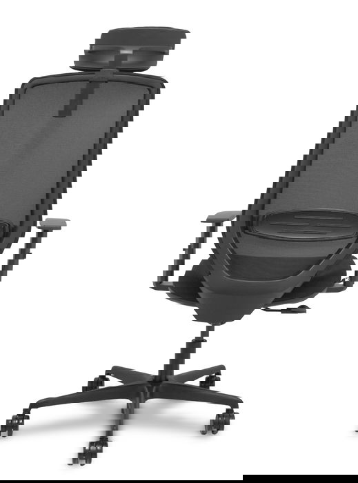 Silla de oficina Mardos con mecanismo Sincro tapizada con Tela color Negro. Equipada con lumbar 1D, Brazos 1D, Cabecero 2D y Ruedas 65mm nailon