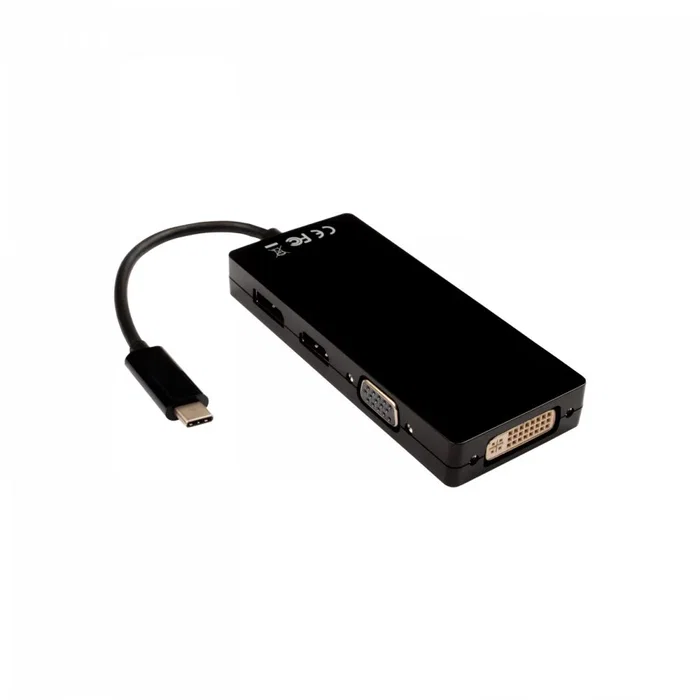 V7 V7UC-DPHDVGADVI-BLK Adaptador USB-C a DisplayPort 1.2, HDMI 1.4, DVI, VGA - 4K UHD 60Hz - Para Mac/PC - Negro