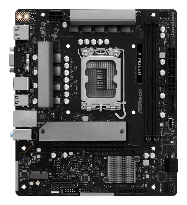 ASRock Placa base H810M-X - Chipset Intel H810, Socket LGA 1851 (V1) para Intel Core Ultra (Serie 2), microATX, DDR5 hasta 128GB, Audio 7.1, Ethernet 2.5Gb