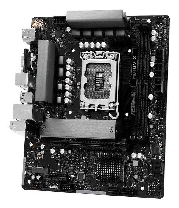 ASRock Placa base H810M-X - Chipset Intel H810, Socket LGA 1851 (V1) para Intel Core Ultra (Serie 2), microATX, DDR5 hasta 128GB, Audio 7.1, Ethernet 2.5Gb