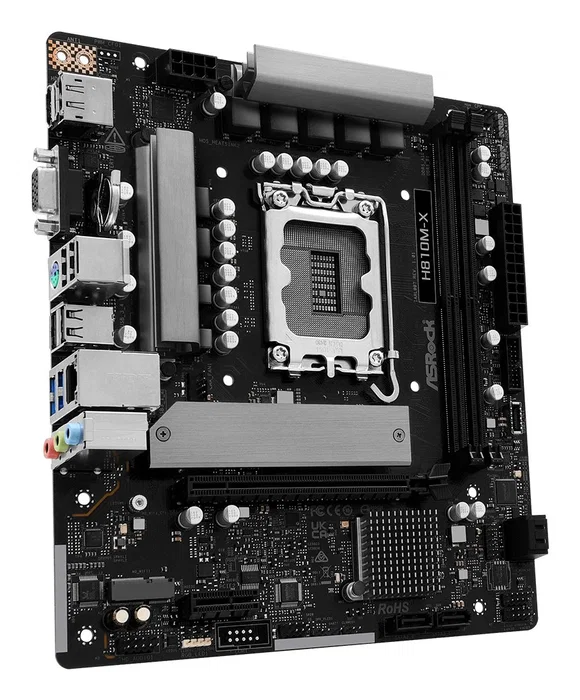 ASRock Placa base H810M-X - Chipset Intel H810, Socket LGA 1851 (V1) para Intel Core Ultra (Serie 2), microATX, DDR5 hasta 128GB, Audio 7.1, Ethernet 2.5Gb