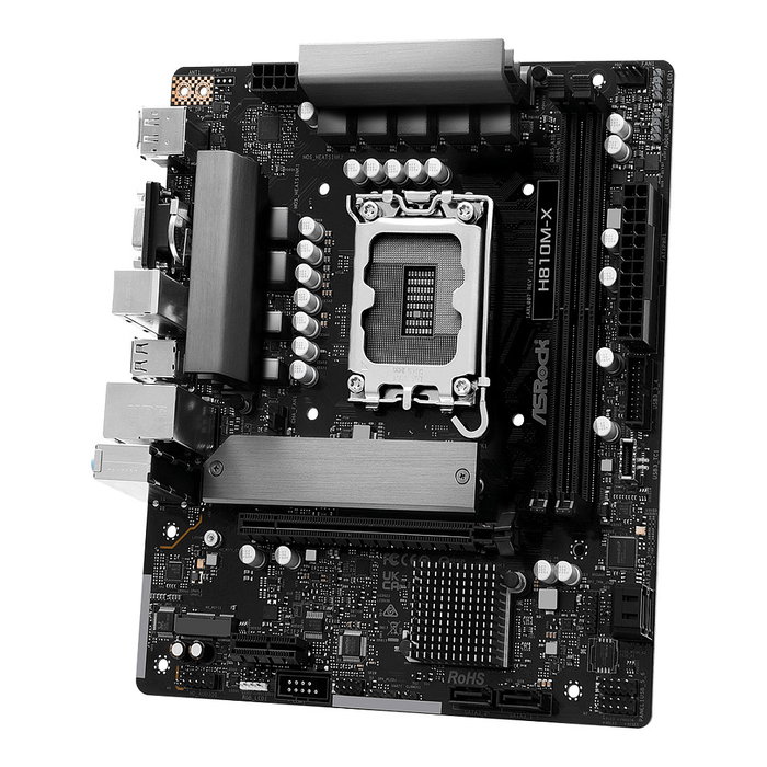 ASRock H810M-X Placa Base Intel H810 mATX - Socket LGA 1851 para Intel Core Ultra Series 2, DDR5 128GB, 2.5GbE LAN, HDMI, DisplayPort 1.4, M.2, SATA III, Windows 11