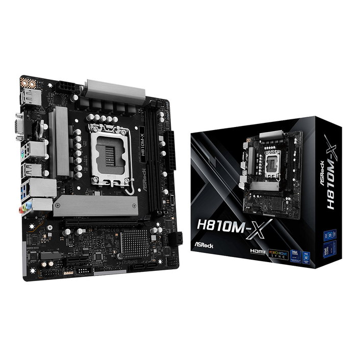 ASRock H810M-X Placa Base Intel H810 mATX - Socket LGA 1851 para Intel Core Ultra Series 2, DDR5 128GB, 2.5GbE LAN, HDMI, DisplayPort 1.4, M.2, SATA III, Windows 11