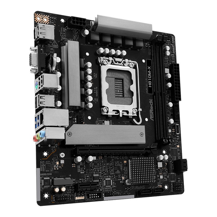 ASRock H810M-X Placa Base Intel H810 mATX - Socket LGA 1851 para Intel Core Ultra Series 2, DDR5 128GB, 2.5GbE LAN, HDMI, DisplayPort 1.4, M.2, SATA III, Windows 11