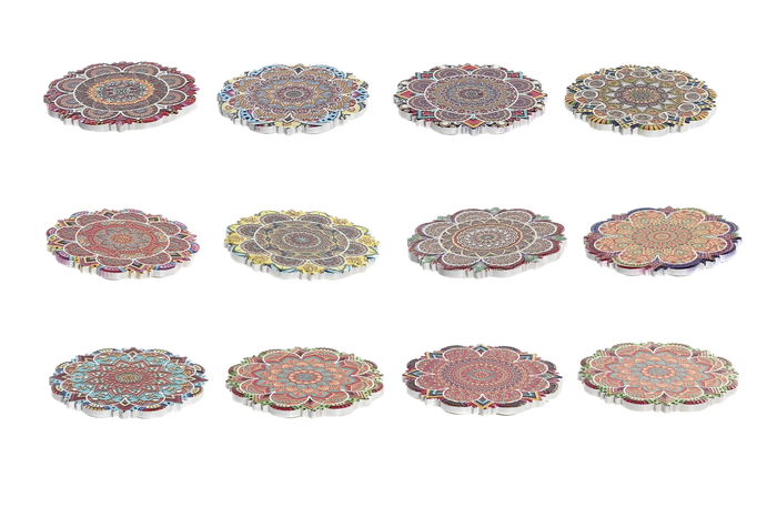 DKD Home Decor Posavasos Indio Mandala Multicolor Dolomita Corcho 72 Unidades 10.8 x 10.8 x 0.7 cm