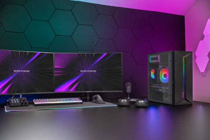 Mars Gaming MC-Blaze Caja Gaming PC Midi Tower Negro con Tira LED Frontal y Ventana Lateral, Compatible con Placas ATX, Micro-ATX, Mini-ITX