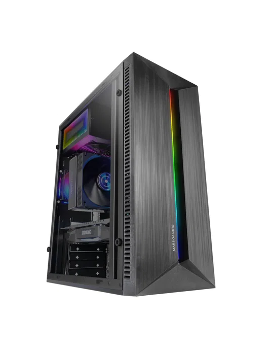 Mars Gaming MC-Blaze Caja Gaming PC Midi Tower Negro con Tira LED Frontal y Ventana Lateral, Compatible con Placas ATX, Micro-ATX, Mini-ITX