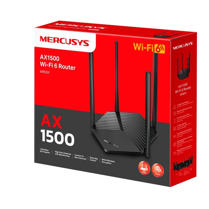 Mercusys MR60X Router Wi-Fi 6 AX1500 Doble Banda Negro