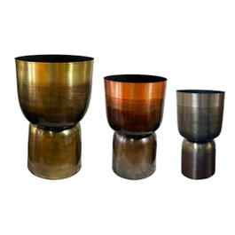 DKD Home Decor Set de 3 Maceteros de Metal Patinado Dorado, Cobrizo y Gris
