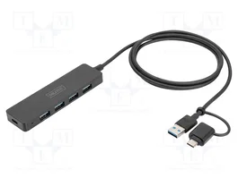 Digitus Hub USB 3.0 Slim 4-Port con Adaptador USB-C, 1,2m