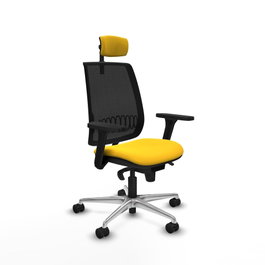 PIQUERAS Y CRESPO Silla Alares Sincro con Malla Negra, Asiento Amarillo y Base de Aluminio
