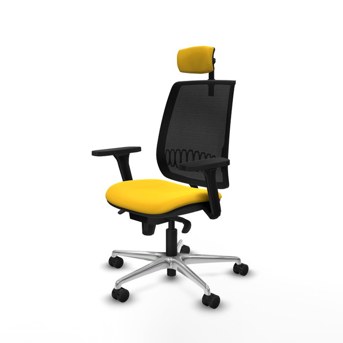 PIQUERAS Y CRESPO Silla Alares Sincro con Malla Negra, Asiento Amarillo y Base de Aluminio