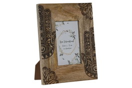DKD Home Decor Hamsa 24 Marco de Fotos Indio Natural 10x15cm Mango y Cristal Grabado 20x25x2 cm (2 Unidades)
