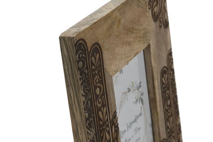 DKD Home Decor Hamsa 24 Marco de Fotos Indio Natural 10x15cm Mango y Cristal Grabado 20x25x2 cm (2 Unidades)