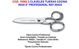 3 Claveles Tijeras de Cocina Inox 8 Pulgadas Profesional REF.00425