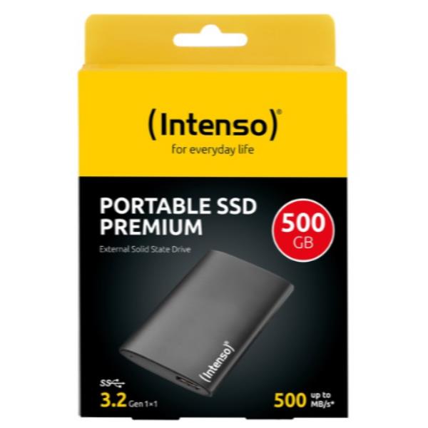 Intenso Premium SSD Externo 500 GB, Almacenamiento Rápido USB 3.2, Hasta 500 MB/s, Negro, Portátil y Compacto, Compatible con Windows y Mac, Modelo 4"