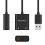 Aisens Conversor USB-A a Audio 48KHz con 2x Jack 3.5 mm, Negro