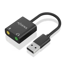 Aisens Conversor USB-A a Audio 48kHz USB-A/M a 2xJack 3.5mm 10cm Negro