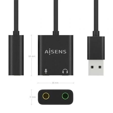 Aisens Conversor USB-A a Audio 48kHz USB-A/M a 2xJack 3.5mm 10cm Negro Aisens Conversor USB-A a Audio 48kHz USB-A/M a 2xJack 3.5mm 10cm Negro