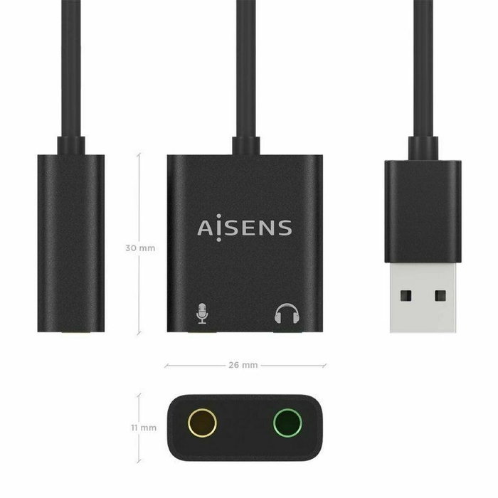 Aisens Conversor USB-A a Audio 48KHz Negro