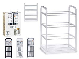 Kipit Zapatero para 8 Pares de Zapatos, Organizador de Metal y Plástico, 4 Estanterías, 58.5x18.5x3.5 cm, Blanco/Gris/Negro, Surtido de Colores (Set de 24)