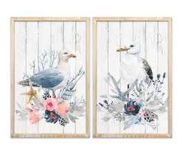 DKD Home Decor Cuadro MDF Gaviota Enmarcado Surtido de 2