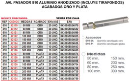 AVL PASADOR 510 Aluminio 50 mm Oro
