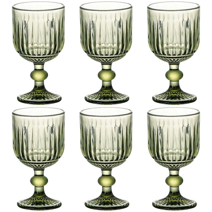 DKD Home Decor Copa Basicos Stripes Garbo Verde Cristal Rayado 8 x 14.5 x 8 cm Set de 6 Piezas