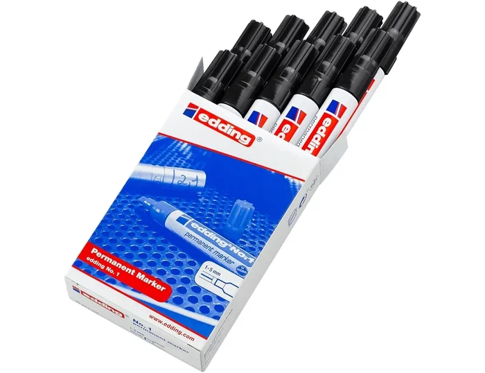 Edding Marcador Permanente Nº 1 Negro (Set de 10) con Punta Biselada
