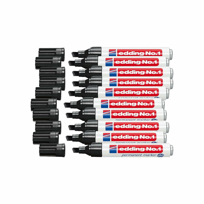 Edding Marcador Permanente Nº 1 Negro (Set de 10) con Punta Biselada