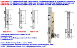 CVL Cerradura 1984-V 6-20 Inox con Cilindro, Vaivén Regulable y Palanca