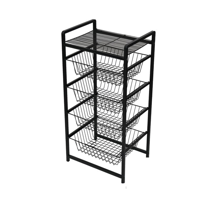 Hanah Home Soporte para Cestas de Estantería de Metal Negro, 33x41x84 cm