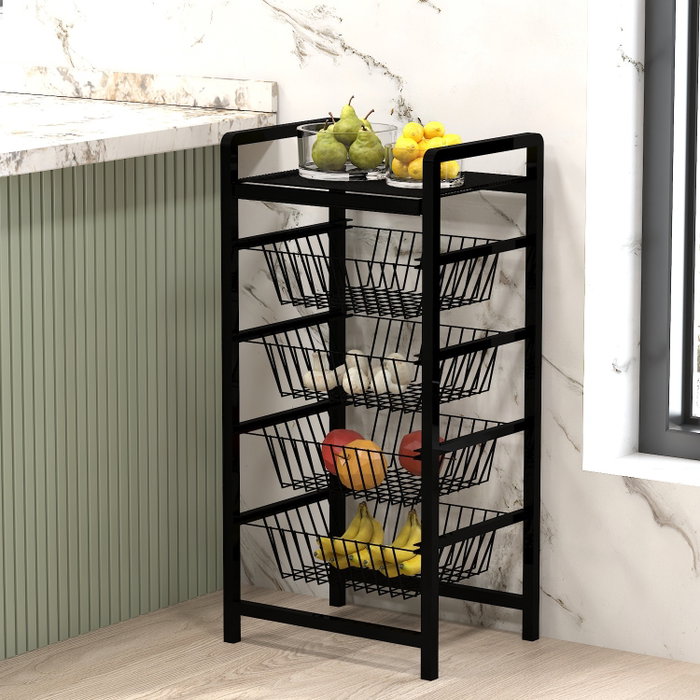 Hanah Home Soporte para Cestas de Estantería de Metal Negro, 33x41x84 cm