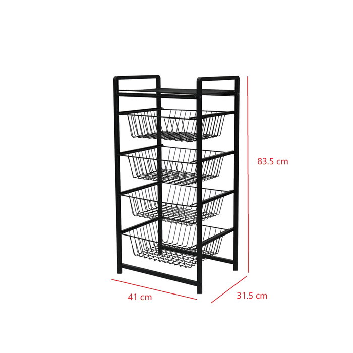 Hanah Home Soporte para Cestas de Estantería de Metal Negro, 33x41x84 cm