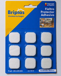 BRIPLAS Pack de 9 Protectores de Fieltro Adhesivo Cuadrados 24x24 mm Blanco