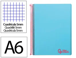 Liderpapel Cuaderno espiral A6 Micro Wonder tapa plástico 120 hojas 90gr cuadro 5mm 4 bandas celeste