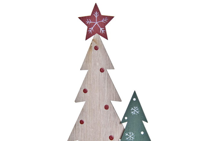 DKD Home Decor Figura de Árboles MDF Verde, Rojo y Natural 12x5x32 cm