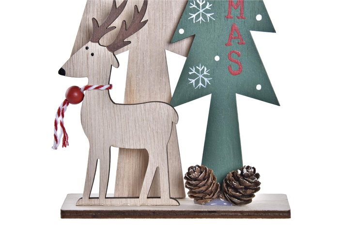 DKD Home Decor Figura de Árboles MDF Verde, Rojo y Natural 12x5x32 cm