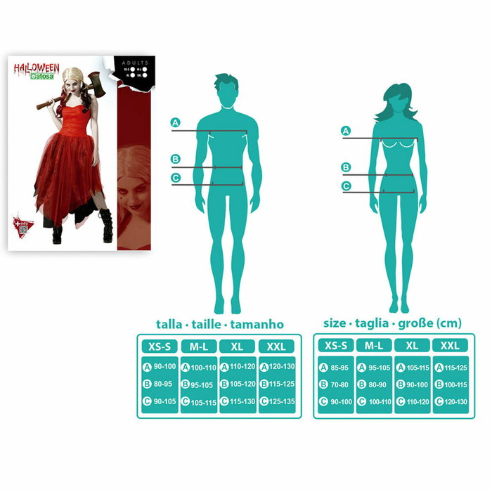 Disfraz Arlequín Vestido Rojo Para Mujer Adulta Talla M-L Disfraz Arlequín Vestido Rojo Para Mujer Adulta Talla M-L
