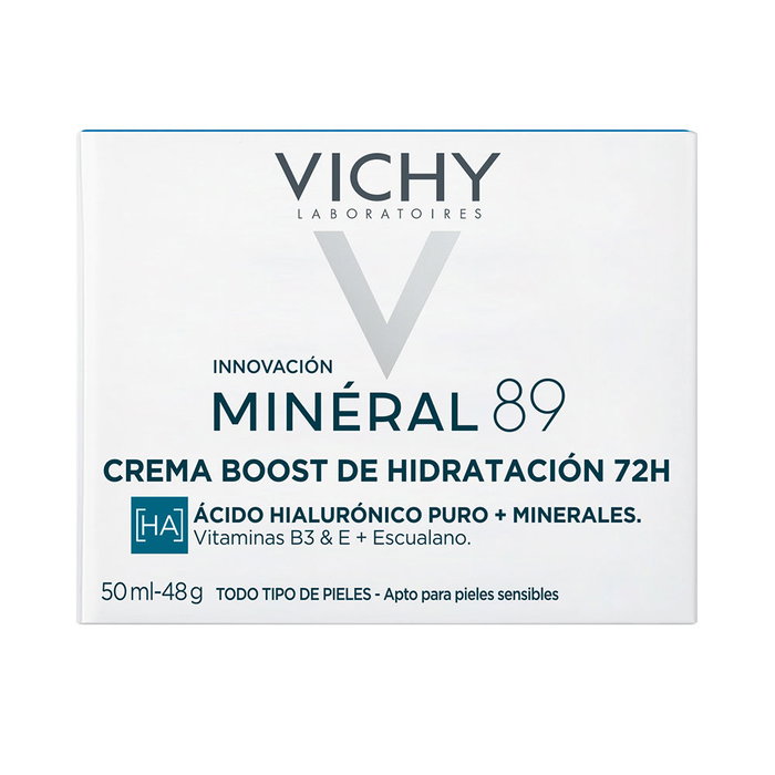 Vichy Minéral 89 Crema Hidratante Facial 72h Ligera con Ácido Hialurónico y Escualeno - 50 ml