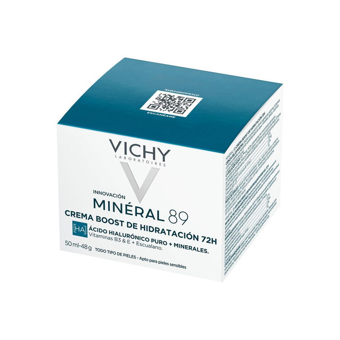 Vichy Minéral 89 Crema Hidratante 72H Ligera con Ácido Hialurónico y Escualeno, 50 ml